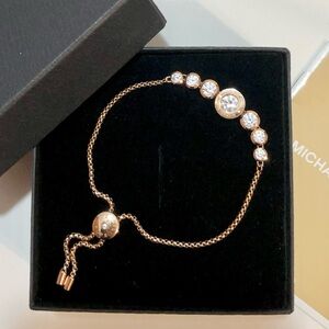 🌹🍃New MICHAEL KORS Rose Gold “Sparkling Brilliance”Clear CZ Slider Bracelet